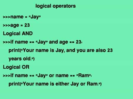 Logical operators Logical operators