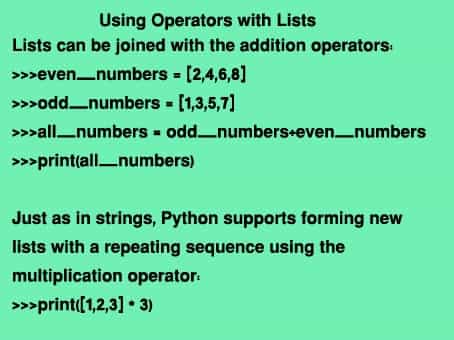 operators with list operators with list