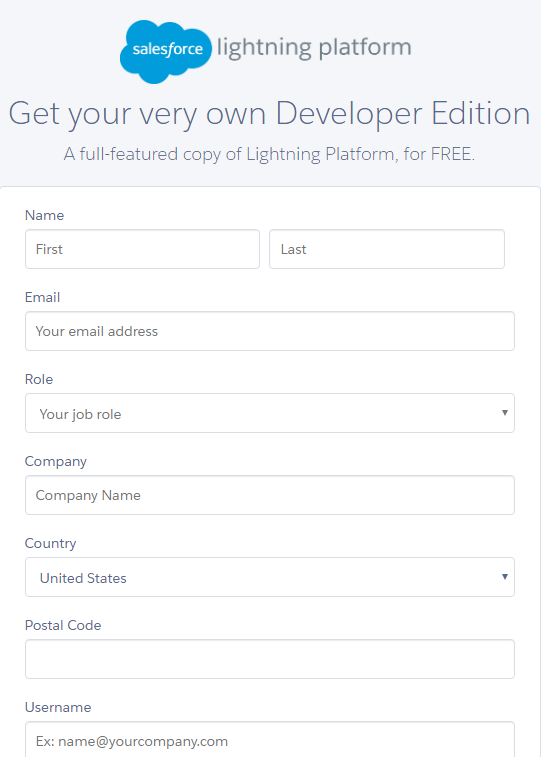 Slaesforce Developer Account Application Form